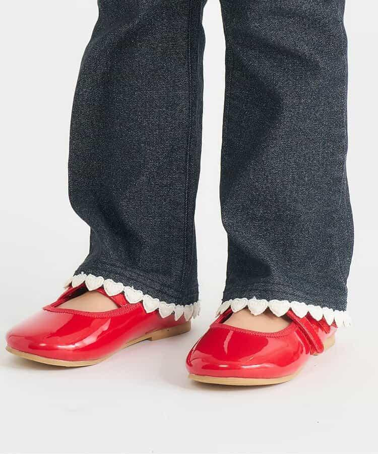 內加絨愛心・花朵口袋喇叭褲 十分褲