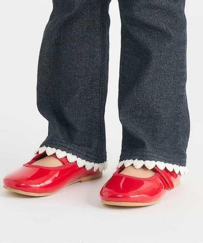 內加絨愛心・花朵口袋喇叭褲 十分褲