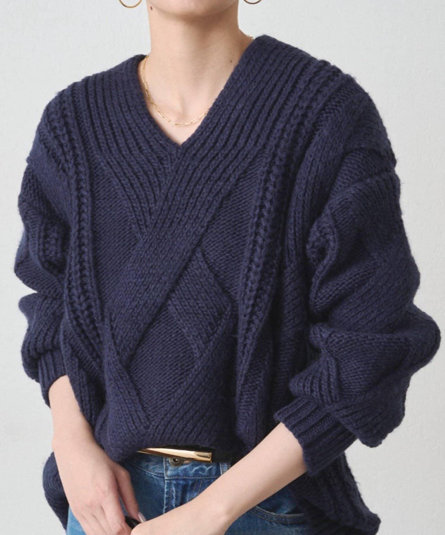 麻花V領針織衫