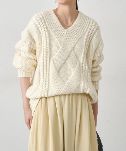 麻花V領針織衫