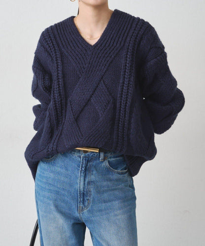 麻花V領針織衫