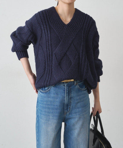 麻花V領針織衫