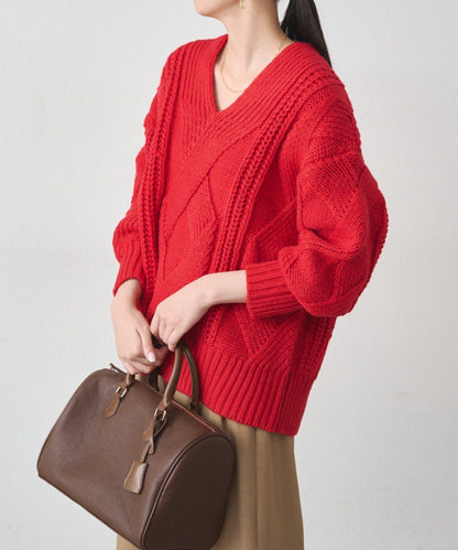 麻花V領針織衫