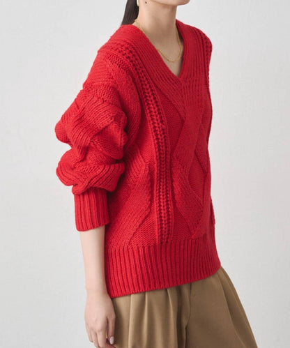 麻花V領針織衫