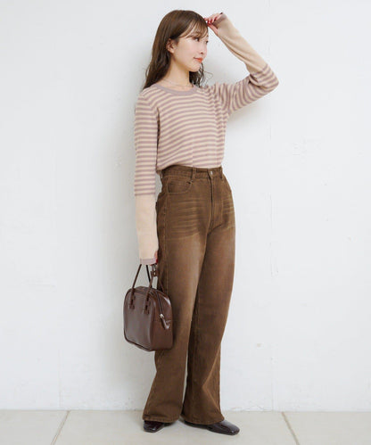 【4色可選】B 條紋指孔針織上衣