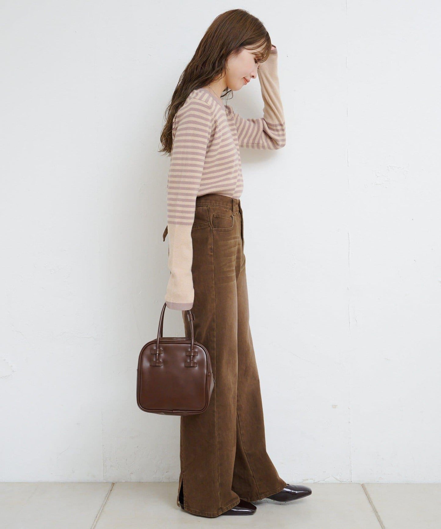 【4色可選】B 條紋指孔針織上衣