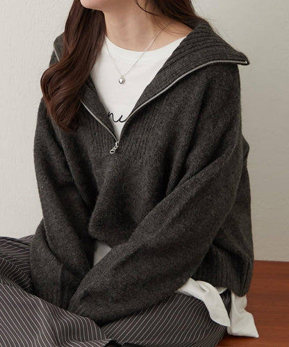 Yak觸感半拉鍊針織衫