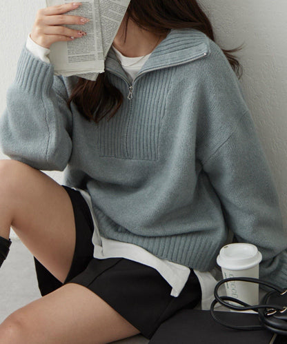 Yak觸感半拉鍊針織衫