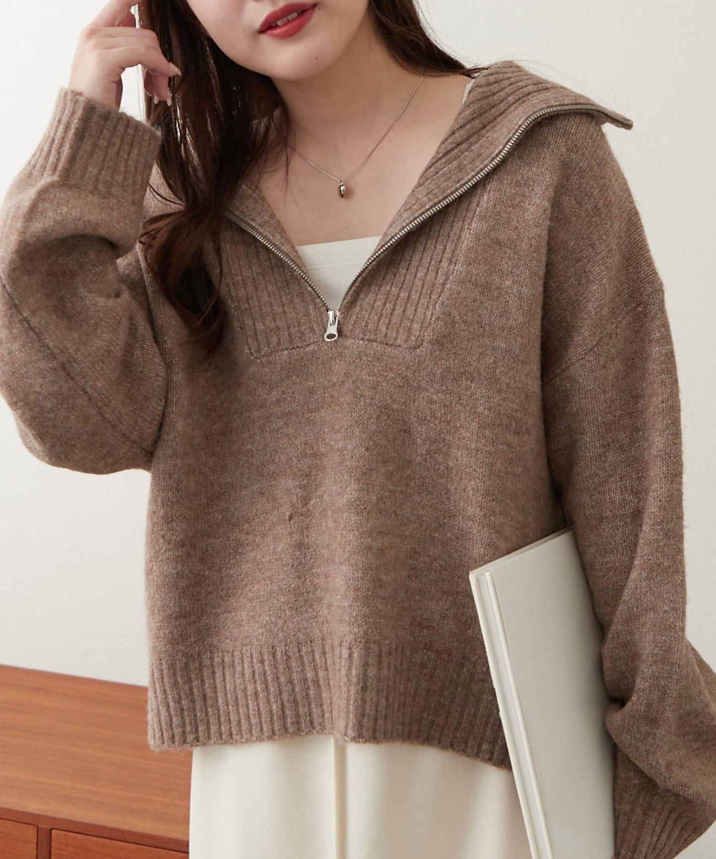 Yak觸感半拉鍊針織衫