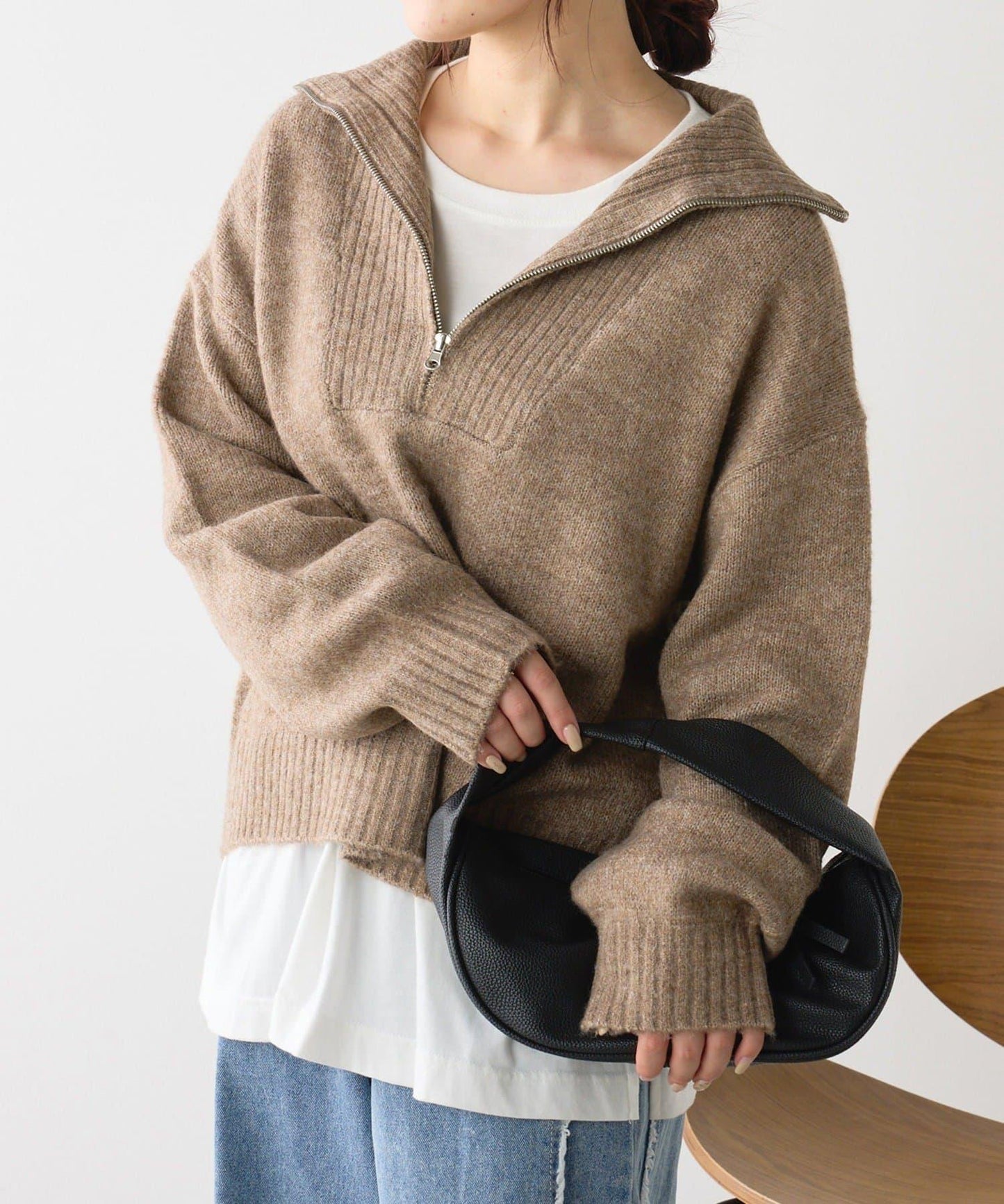 Yak觸感半拉鍊針織衫