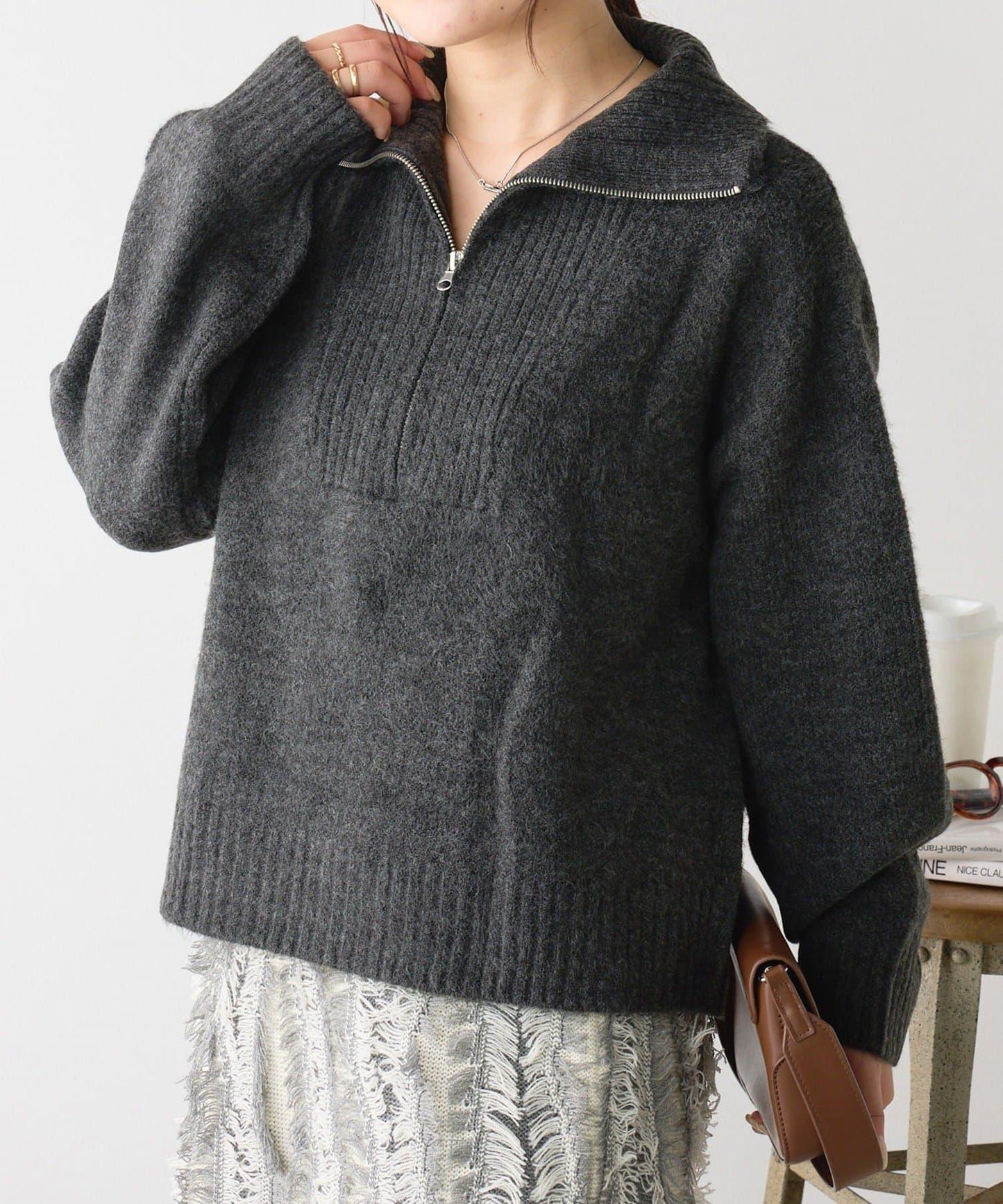 Yak觸感半拉鍊針織衫