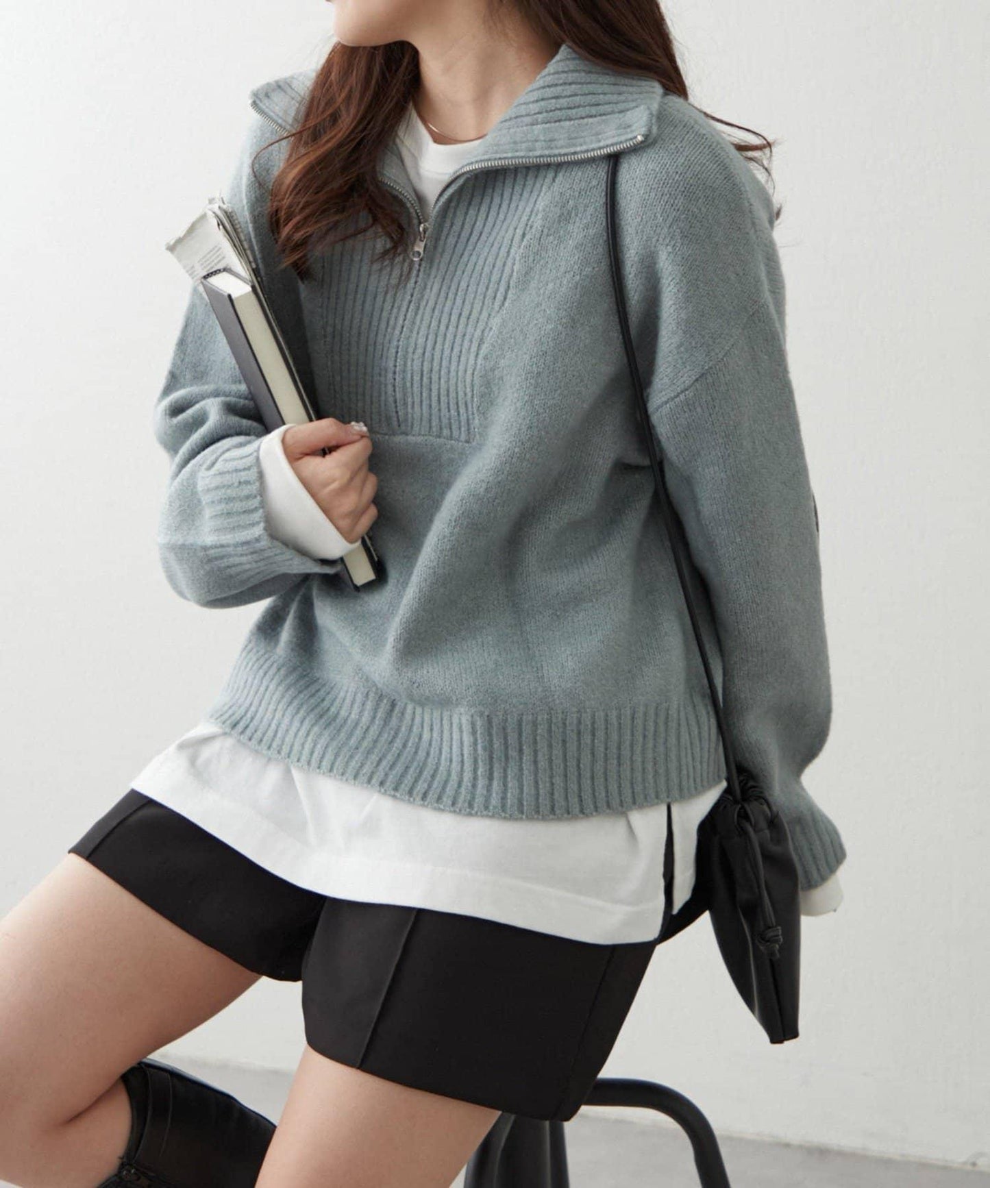 Yak觸感半拉鍊針織衫