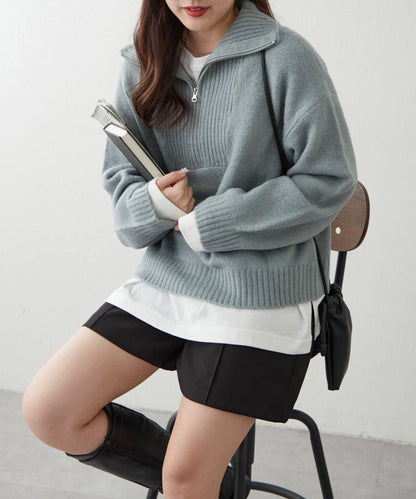 Yak觸感半拉鍊針織衫