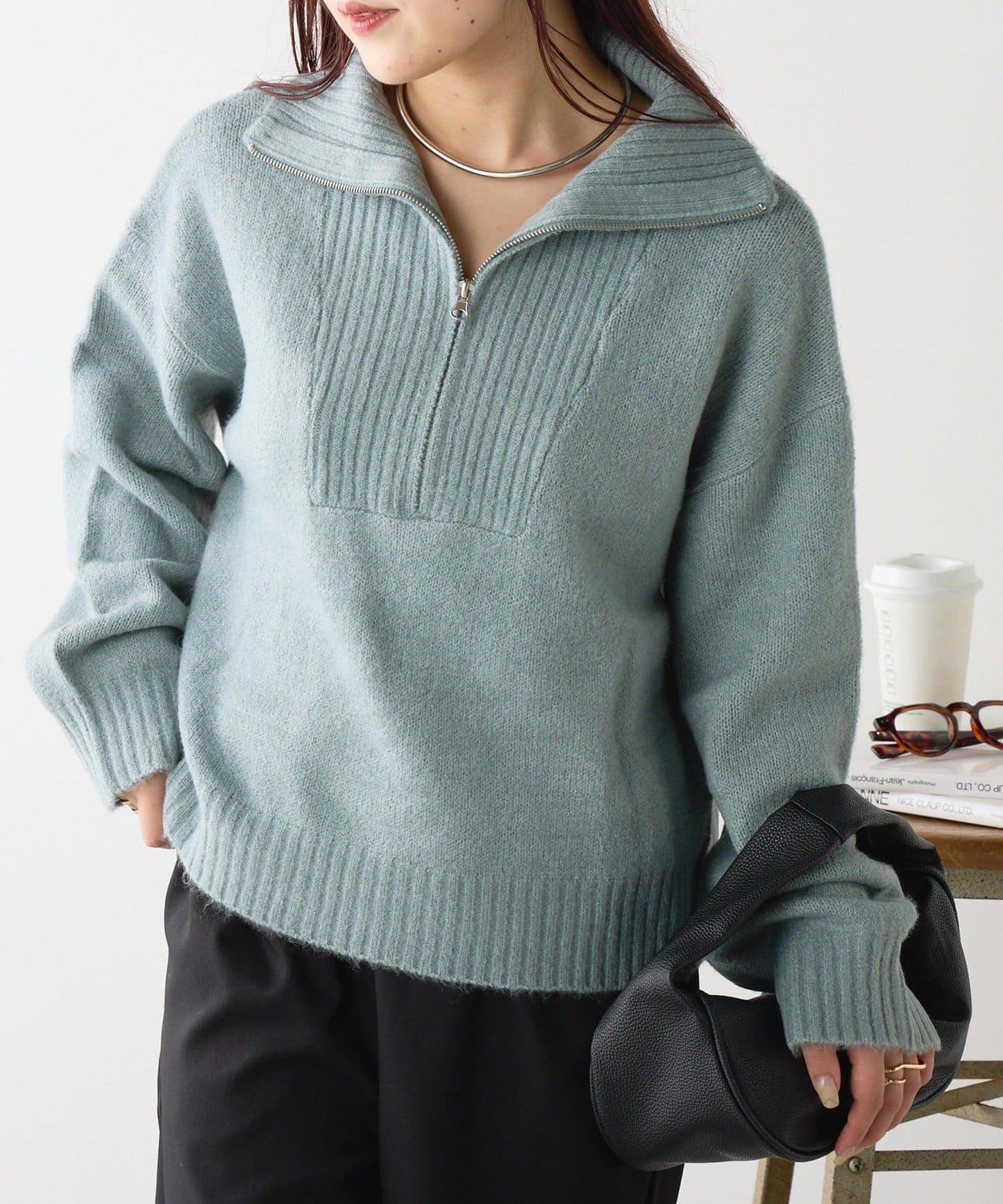 Yak觸感半拉鍊針織衫