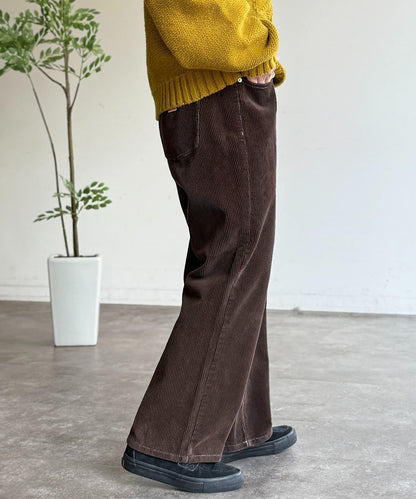 燈芯絨寬腿褲