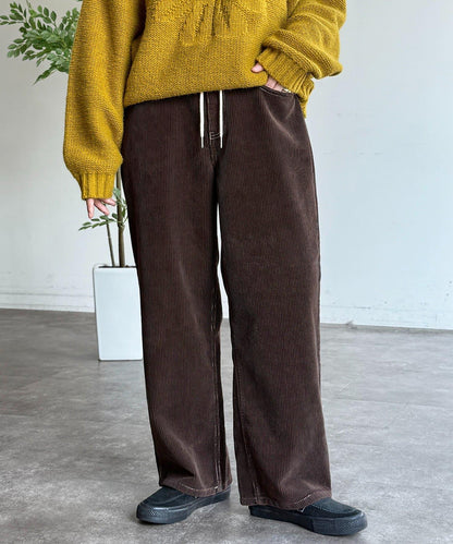 燈芯絨寬腿褲