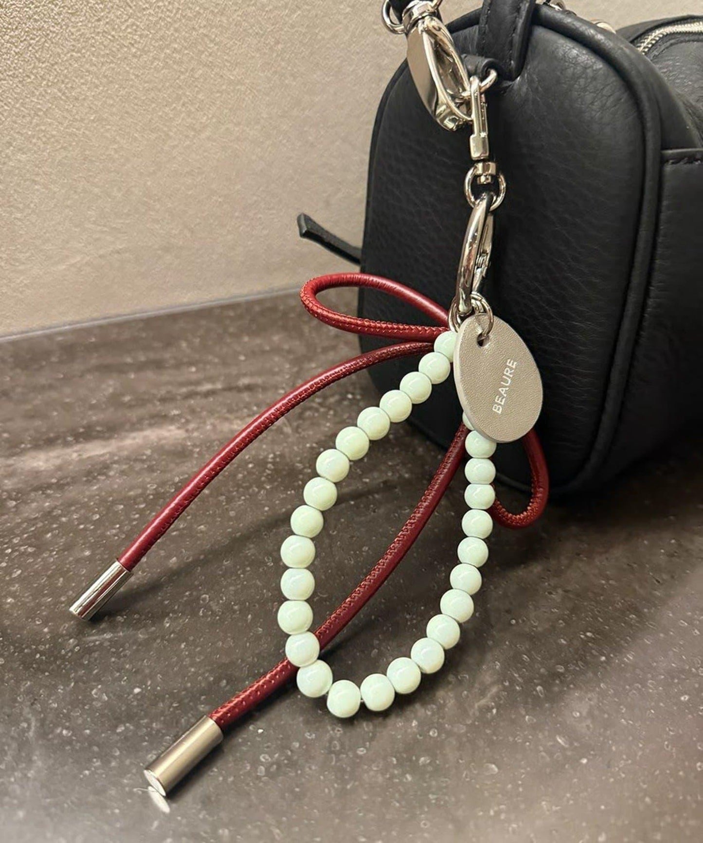 【BEAURE ビュレ】皮革蝴蝶結+珍珠吊墜