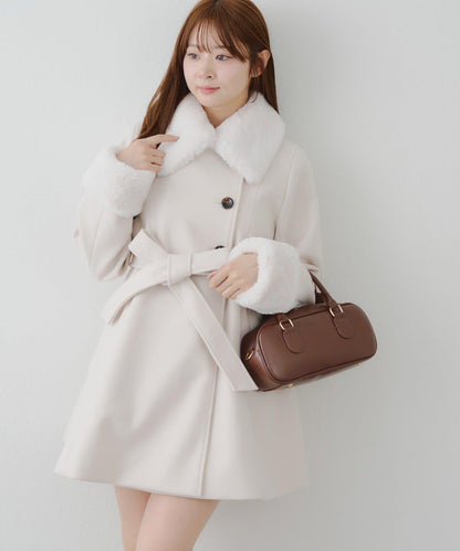 多功能可拆卸毛絨中長款A字大衣