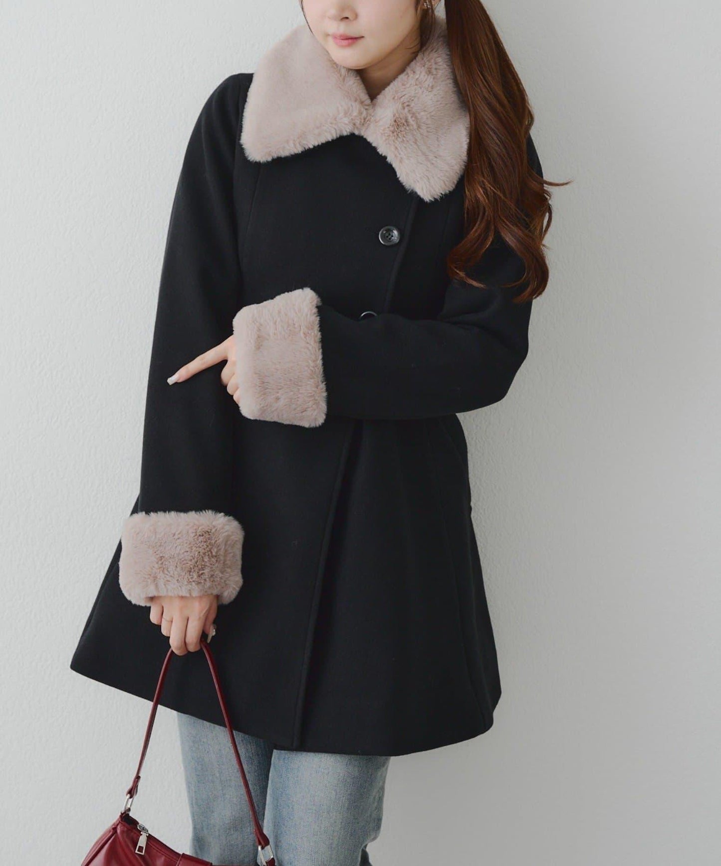 多功能可拆卸毛絨中長款A字大衣