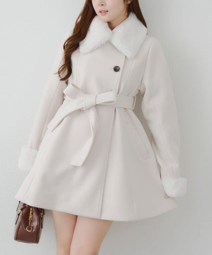 多功能可拆卸毛絨中長款A字大衣