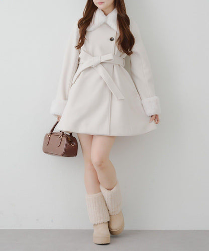 多功能可拆卸毛絨中長款A字大衣