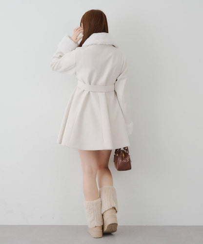 多功能可拆卸毛絨中長款A字大衣