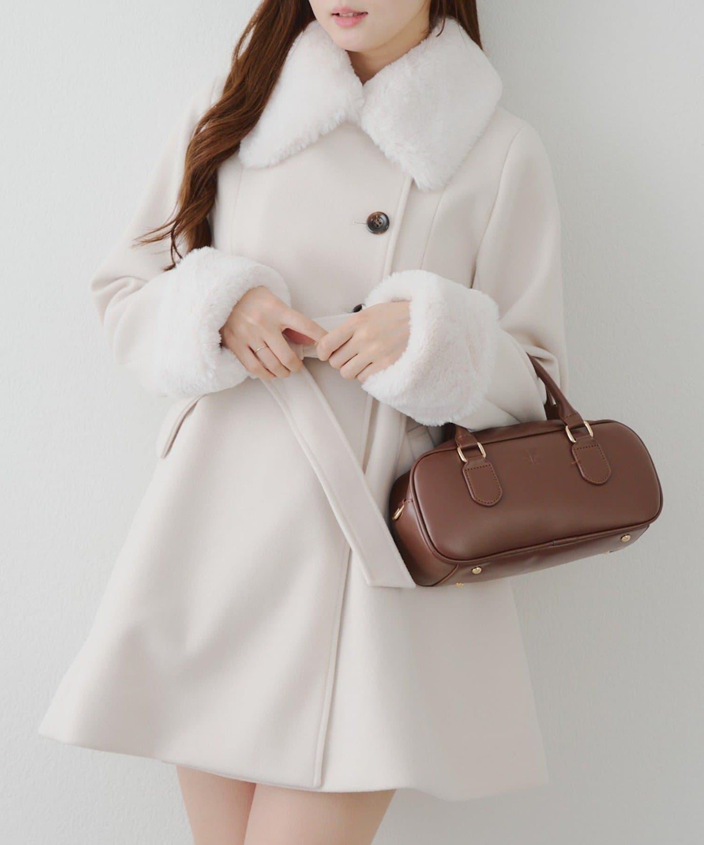 多功能可拆卸毛絨中長款A字大衣