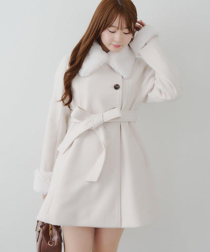 多功能可拆卸毛絨中長款A字大衣