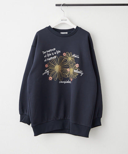 花卉與標誌拼接加絨套頭衫