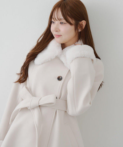多功能可拆卸毛絨中長款A字大衣