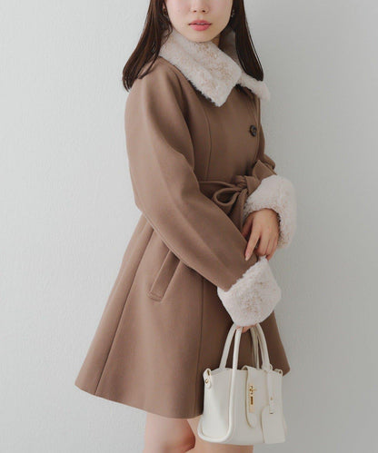 多功能可拆卸毛絨中長款A字大衣