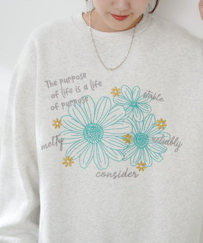 花卉與標誌拼接加絨套頭衫