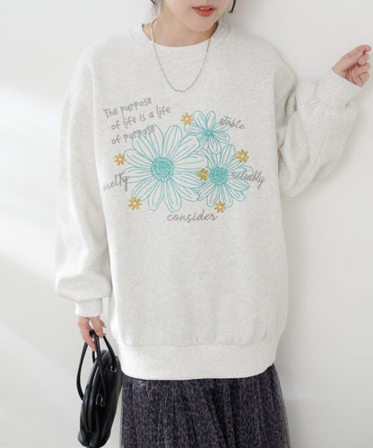 花卉與標誌拼接加絨套頭衫