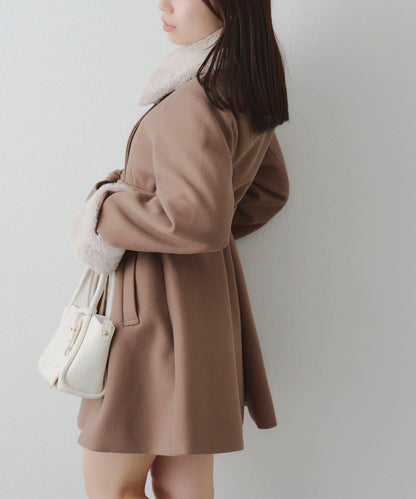 多功能可拆卸毛絨中長款A字大衣