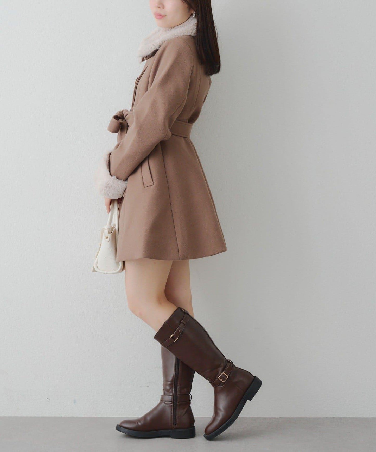 多功能可拆卸毛絨中長款A字大衣