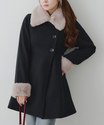 多功能可拆卸毛絨中長款A字大衣