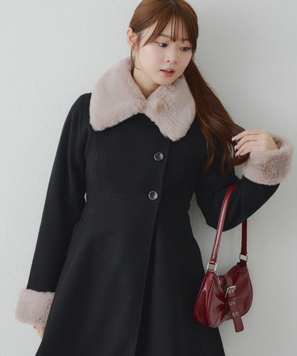 多功能可拆卸毛絨中長款A字大衣