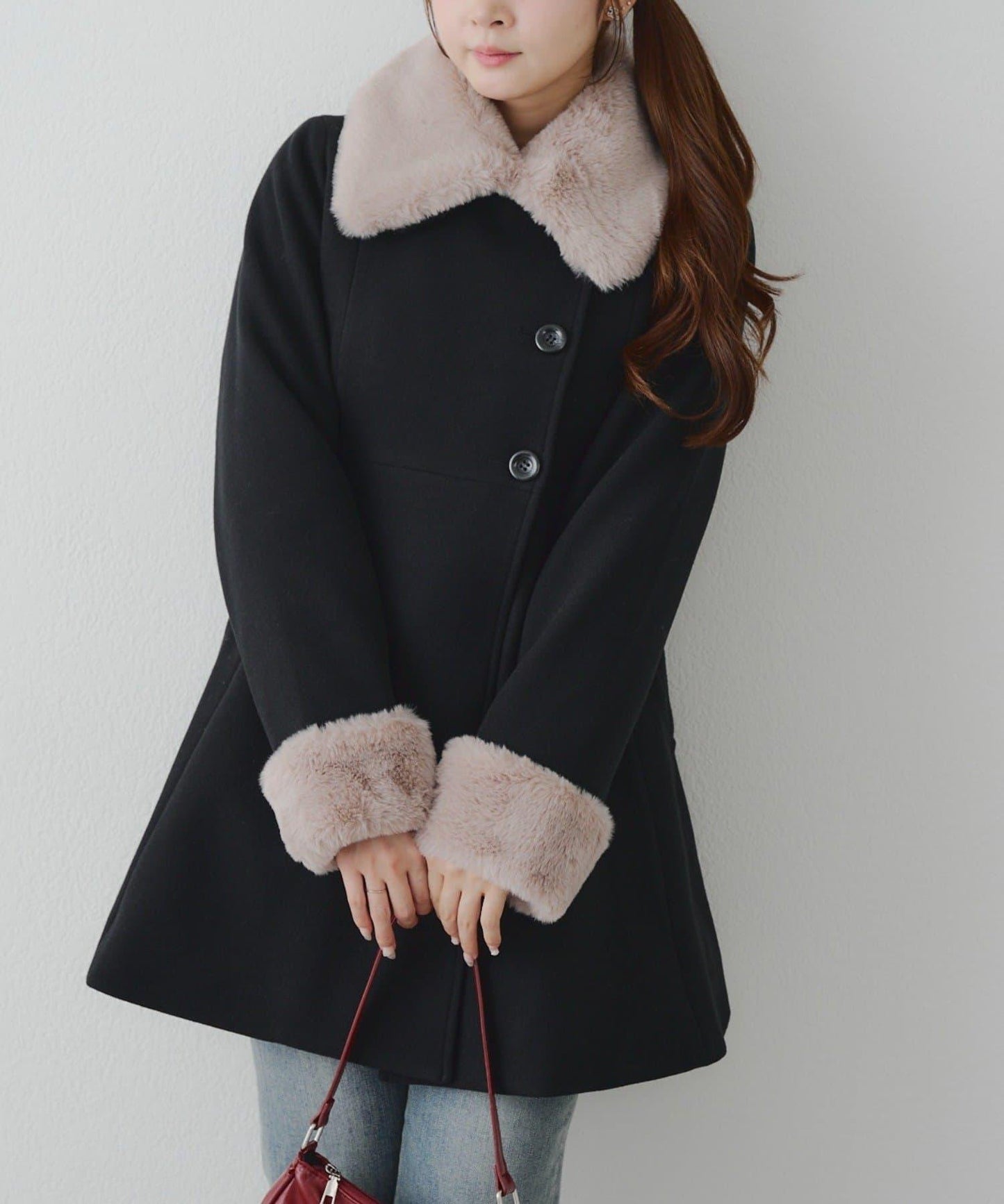 多功能可拆卸毛絨中長款A字大衣