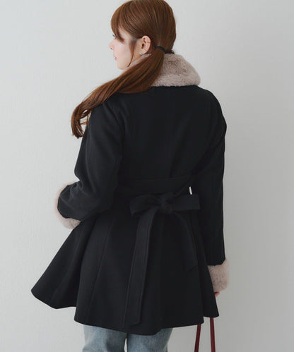 多功能可拆卸毛絨中長款A字大衣