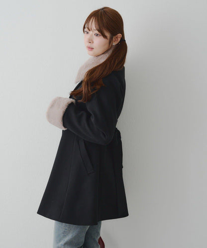 多功能可拆卸毛絨中長款A字大衣