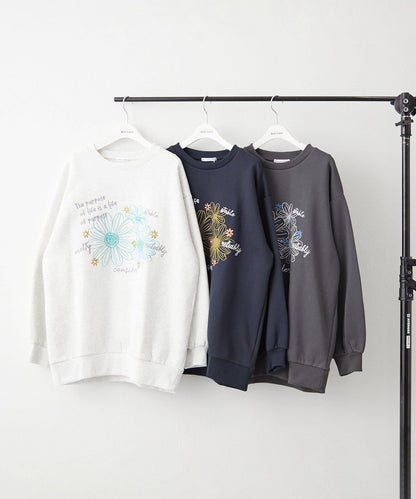 花卉與標誌拼接加絨套頭衫