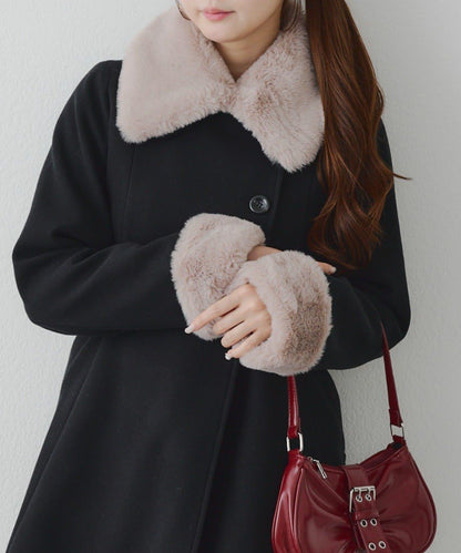 多功能可拆卸毛絨中長款A字大衣