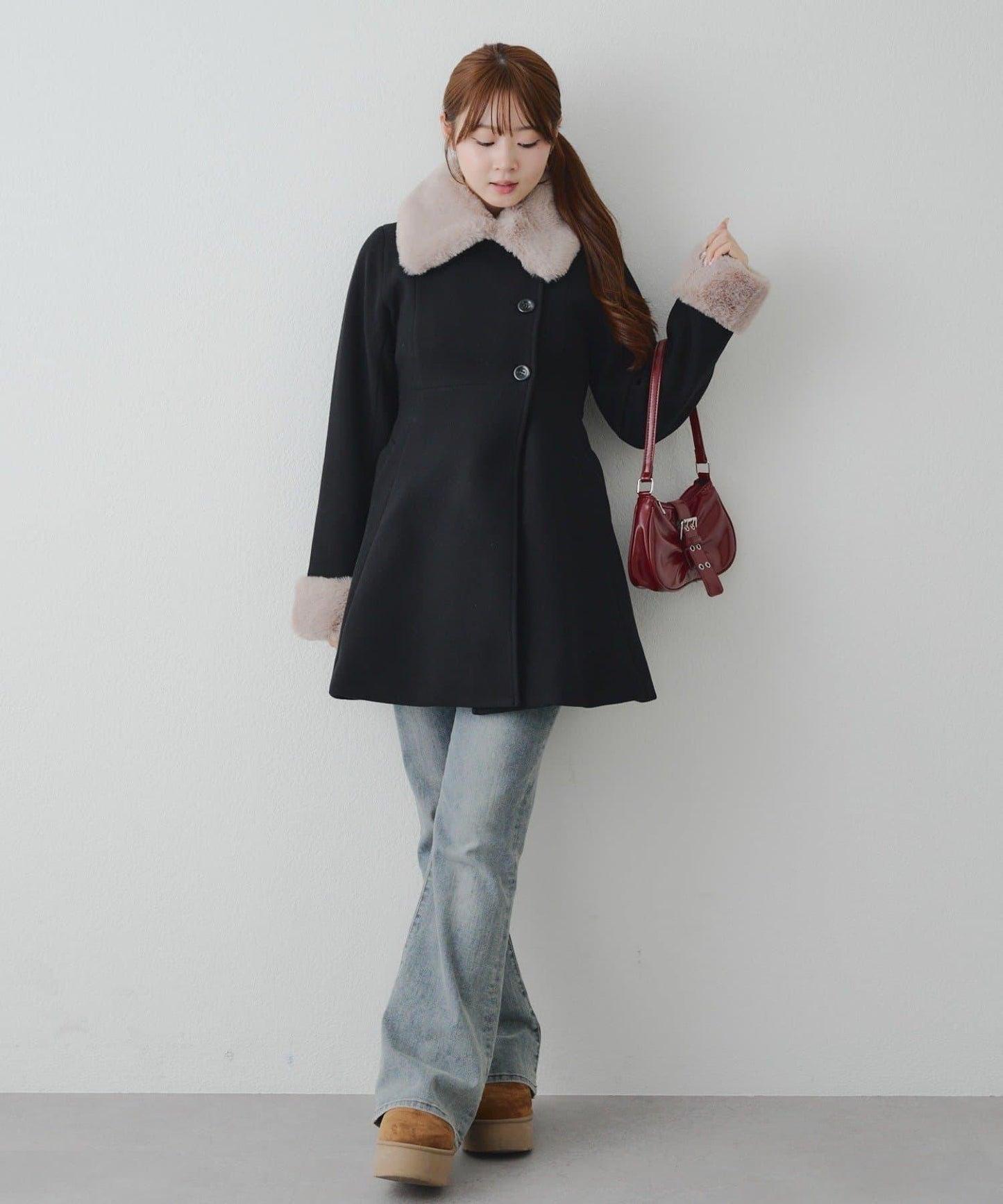 多功能可拆卸毛絨中長款A字大衣