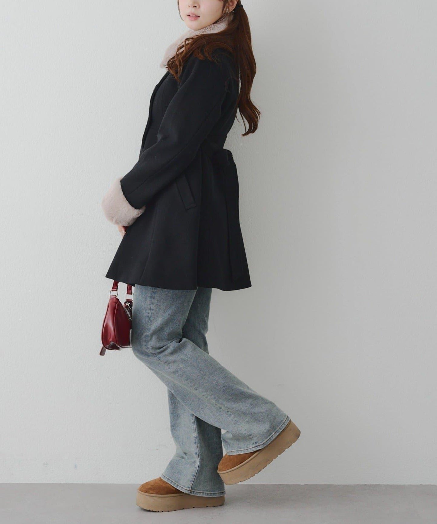 多功能可拆卸毛絨中長款A字大衣