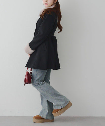 多功能可拆卸毛絨中長款A字大衣