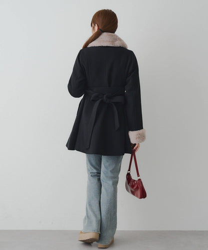 多功能可拆卸毛絨中長款A字大衣