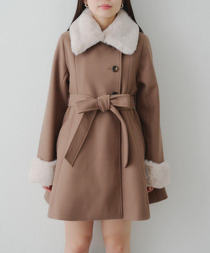 多功能可拆卸毛絨中長款A字大衣