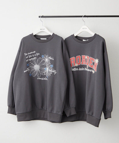 花卉與標誌拼接加絨套頭衫