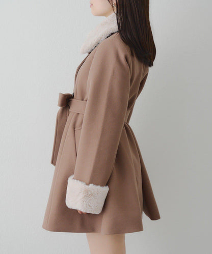 多功能可拆卸毛絨中長款A字大衣