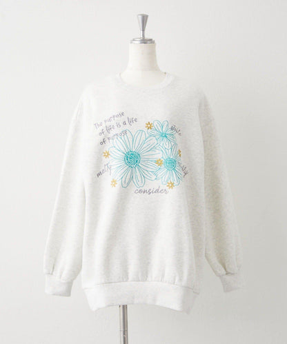 花卉與標誌拼接加絨套頭衫